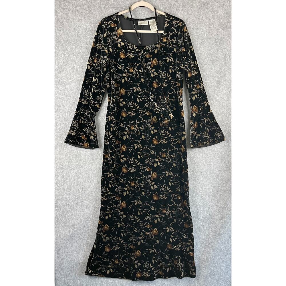 VTG Kathie Lee Velvet Velour Dress Womens 12 14 Floral Whimsigoth Pouch 90s Y2K